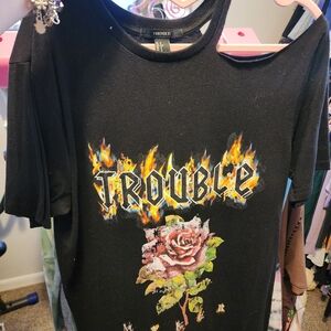 Forever 21 Black 'Trouble' Graphic Tee with Rose
